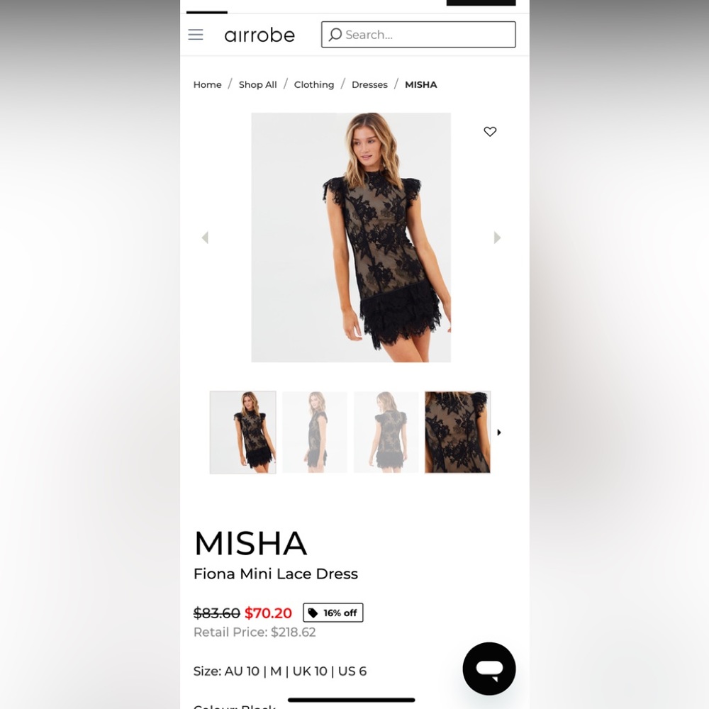 Misha Collection Black Lace Dress Size 6